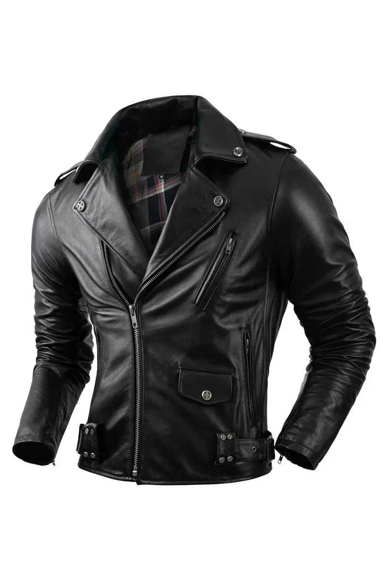 Men’s Real Cowhide Leather Jacket – Motorcycle Biker Style, Casual Autumn Riding Coat - Image 6