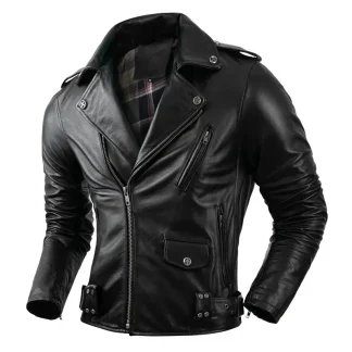 Men’s Real Cowhide Leather Jacket – Motorcycle Biker Style, Casual Autumn Riding Coat