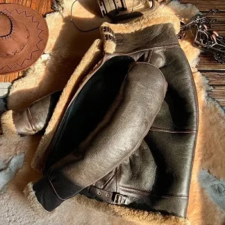 Men’s Real Sheepskin Shearling Jacket – Winter Leather Coat, Plus Size