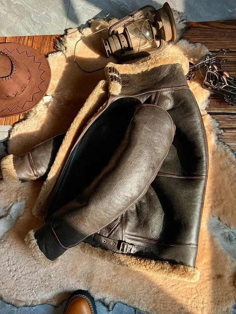 Men’s Real Sheepskin Shearling Jacket – Winter Leather Coat, Plus Size