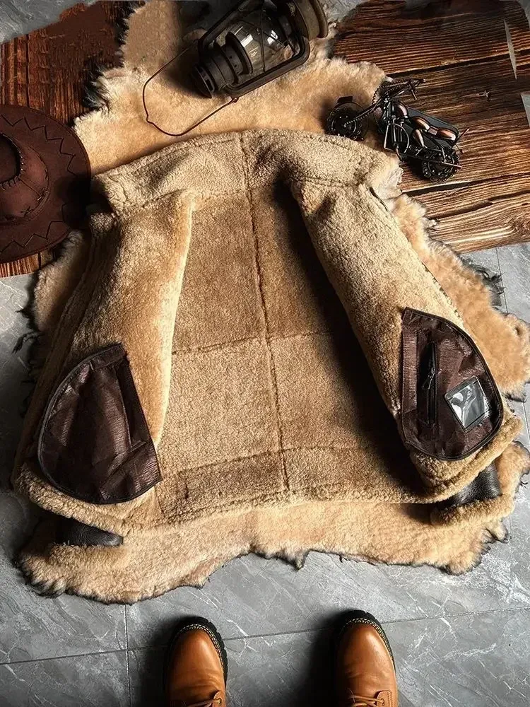 Men’s Real Sheepskin Shearling Jacket – Winter Leather Coat, Plus Size - Image 2