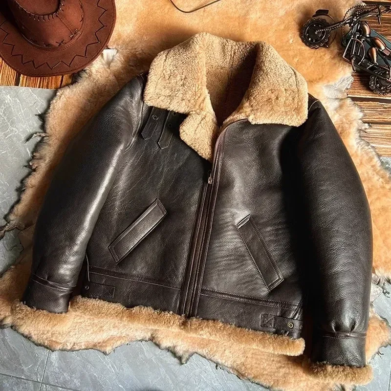 Men’s Real Sheepskin Shearling Jacket – Winter Leather Coat, Plus Size - Image 6