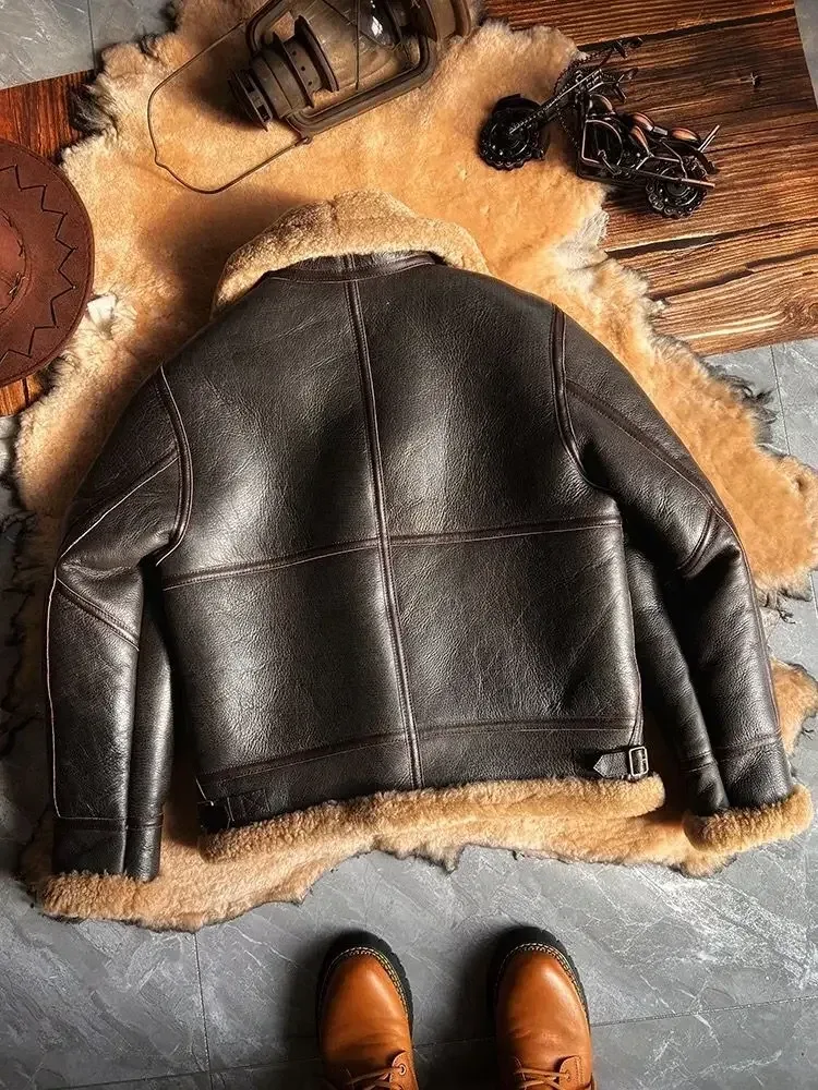 Men’s Real Sheepskin Shearling Jacket – Winter Leather Coat, Plus Size - Image 5
