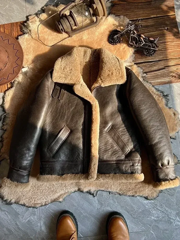 Men’s Real Sheepskin Shearling Jacket – Winter Leather Coat, Plus Size - Image 4