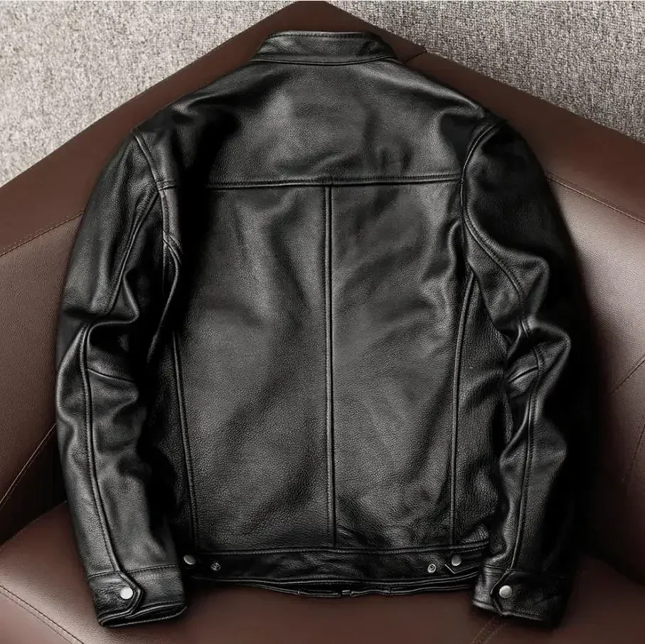 Men’s 100% Real Cowhide Leather Jacket – USA Slim Fit Moto Rider Coat - Image 2