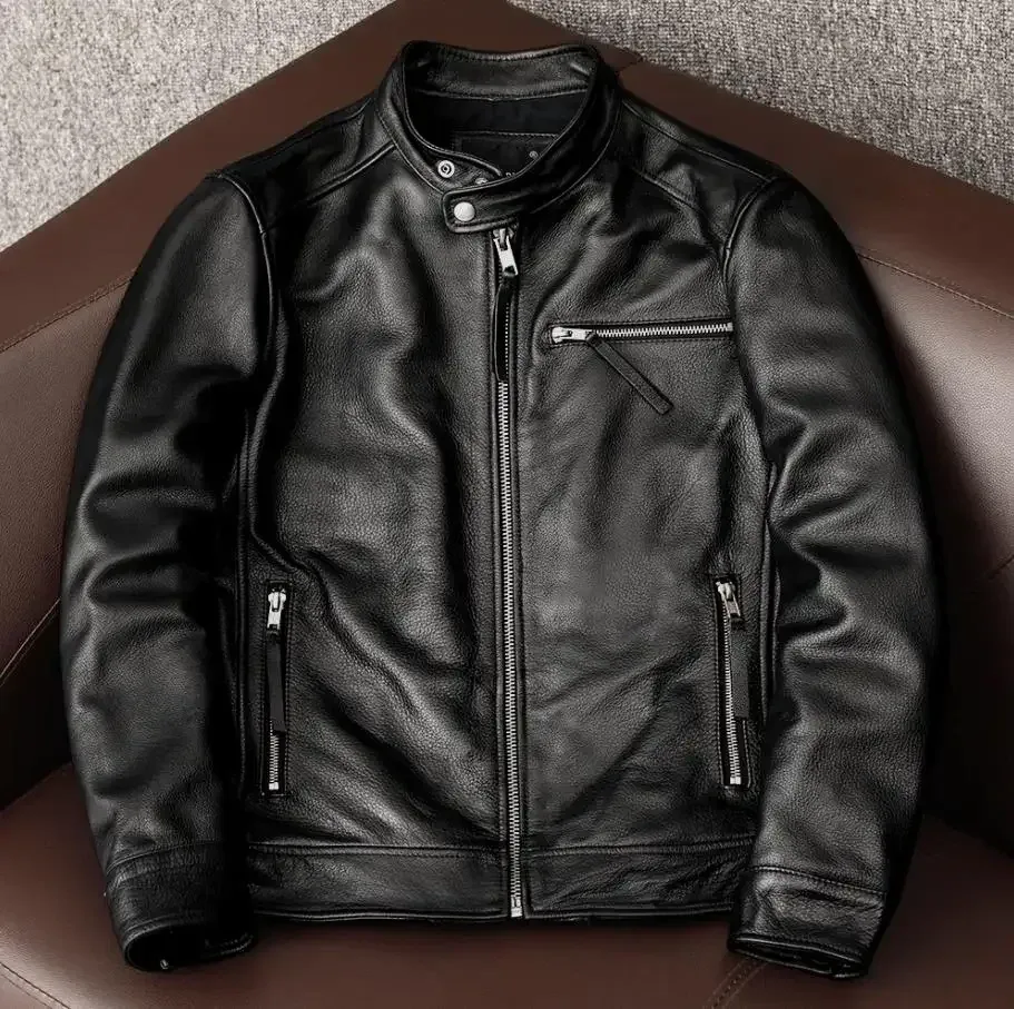 Men’s 100% Real Cowhide Leather Jacket – USA Slim Fit Moto Rider Coat - Image 6