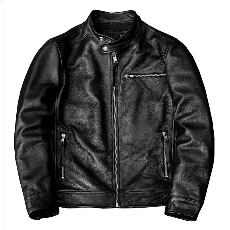 Men’s 100% Real Cowhide Leather Jacket – USA Slim Fit Moto Rider Coat - Image 3