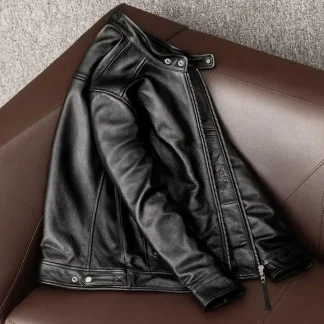 Men’s 100% Real Cowhide Leather Jacket – USA Slim Fit Moto Rider Coat