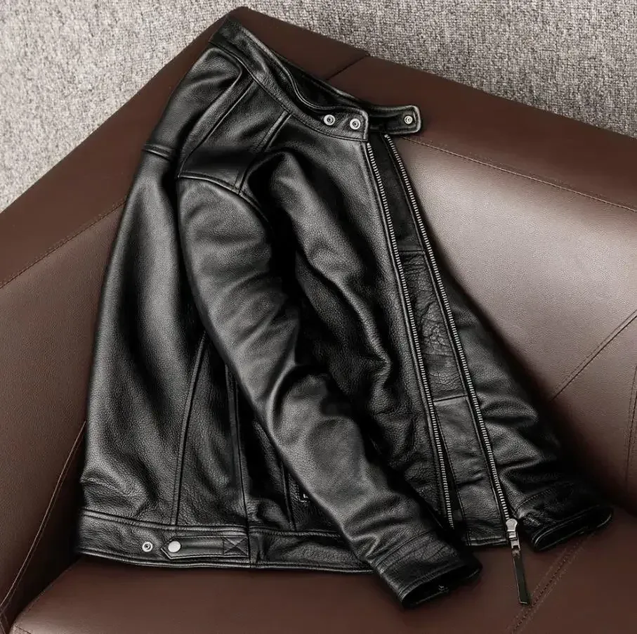 Men’s 100% Real Cowhide Leather Jacket – USA Slim Fit Moto Rider Coat