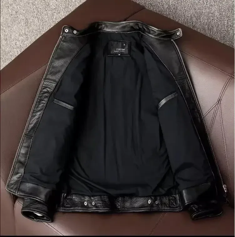 Men’s 100% Real Cowhide Leather Jacket – USA Slim Fit Moto Rider Coat - Image 4