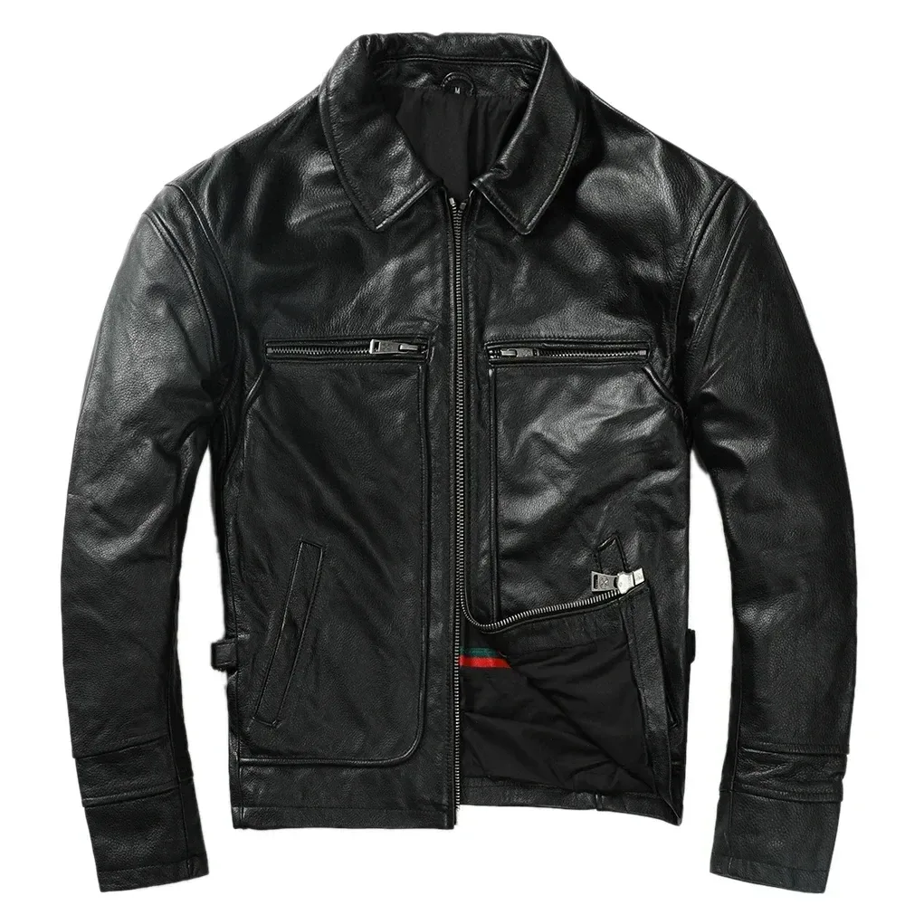 Classic Men’s Genuine Cowhide Leather Jacket – Vintage Style Slim Fit Calfskin Biker Coat - Image 8