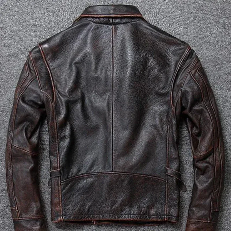 Classic Men’s Genuine Cowhide Leather Jacket – Vintage Style Slim Fit Calfskin Biker Coat - Image 3