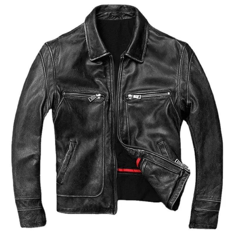Classic Men’s Genuine Cowhide Leather Jacket – Vintage Style Slim Fit Calfskin Biker Coat - Image 9