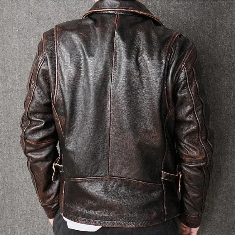 Classic Men’s Genuine Cowhide Leather Jacket – Vintage Style Slim Fit Calfskin Biker Coat - Image 5