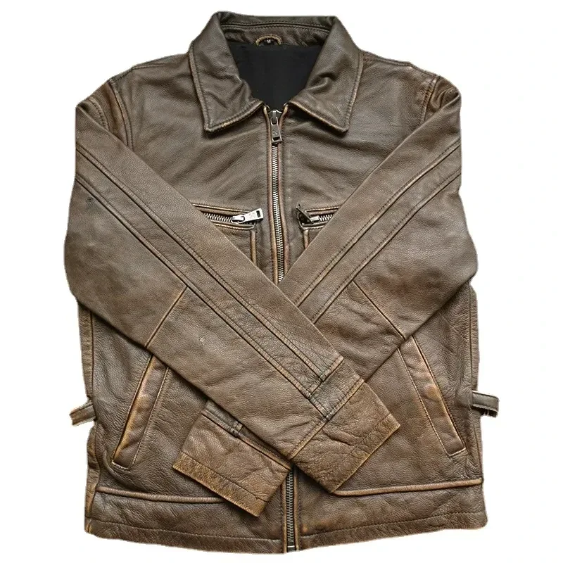 Classic Men’s Genuine Cowhide Leather Jacket – Vintage Style Slim Fit Calfskin Biker Coat - Image 7