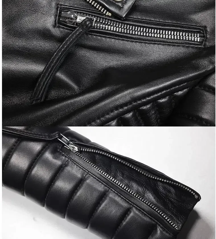 Cool Men's Real Sheepskin Leather Jacket – Slim Fit Soft Moto Rider Coat, Plus Size Streetwear Fashion - Image 4