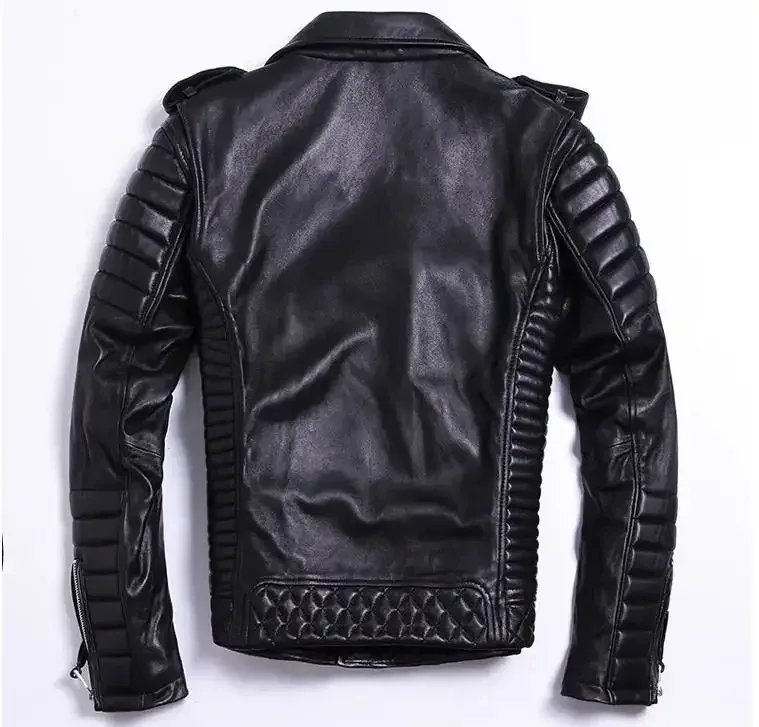 Cool Men's Real Sheepskin Leather Jacket – Slim Fit Soft Moto Rider Coat, Plus Size Streetwear Fashion