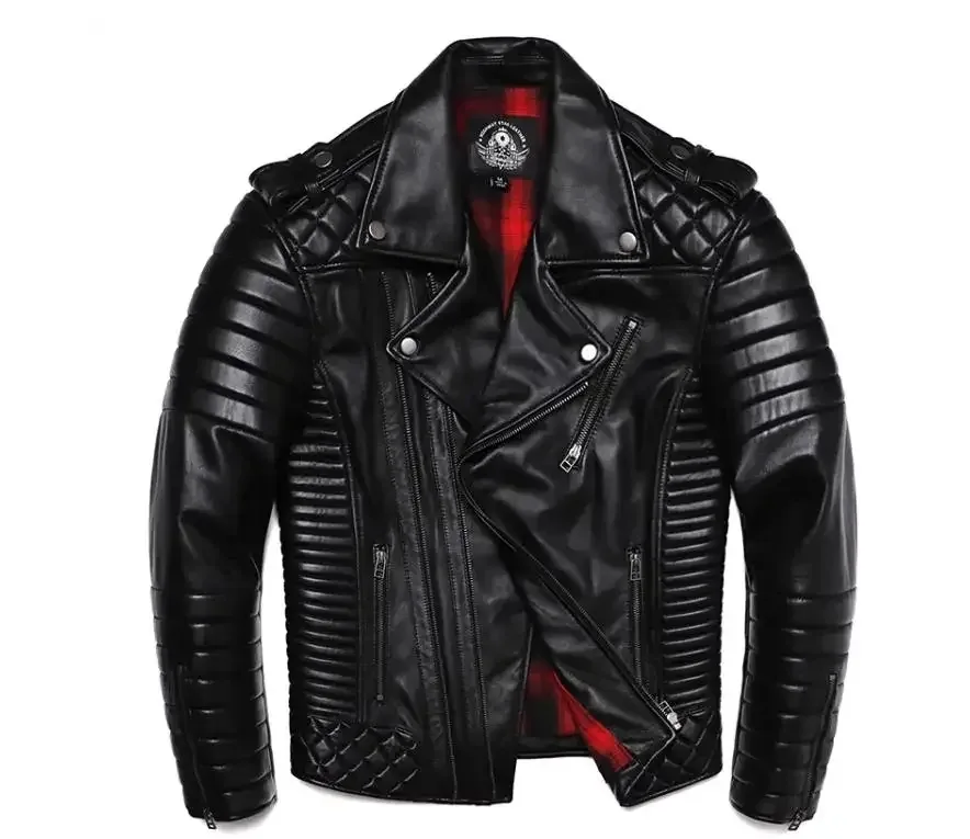 Cool Men's Real Sheepskin Leather Jacket – Slim Fit Soft Moto Rider Coat, Plus Size Streetwear Fashion - Image 5