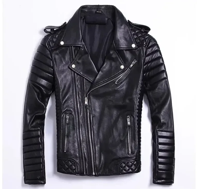 Cool Men's Real Sheepskin Leather Jacket – Slim Fit Soft Moto Rider Coat, Plus Size Streetwear Fashion - Image 6