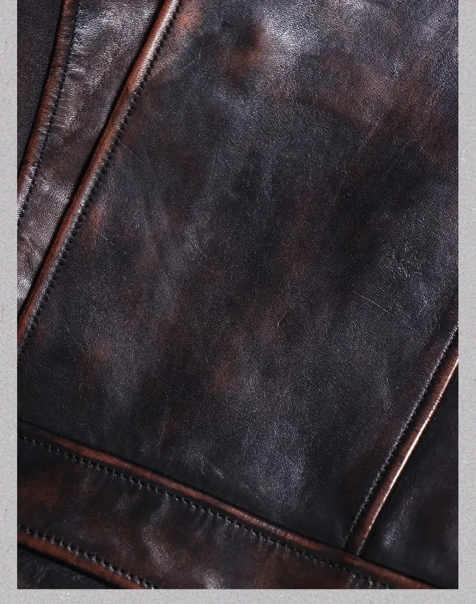 USA Classic Vintage 1940s Car Coat – Luxury Tea Core Horsehide Leather Jacket, Retro Moto Rider Style - Image 5