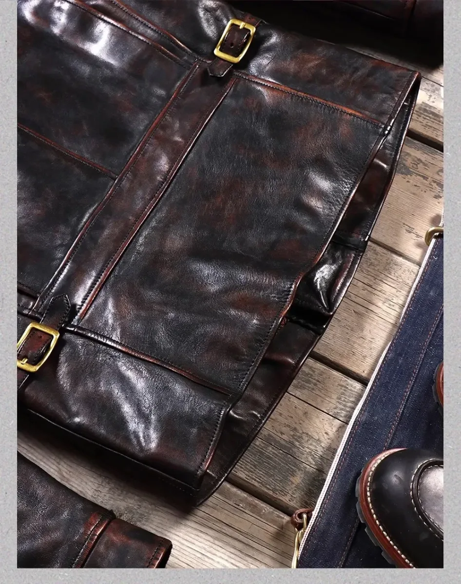 USA Classic Vintage 1940s Car Coat – Luxury Tea Core Horsehide Leather Jacket, Retro Moto Rider Style - Image 4