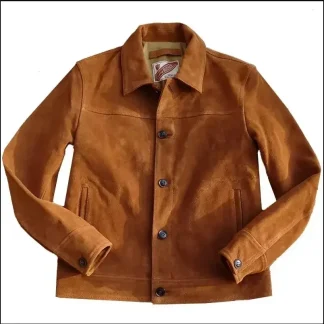 Men’s Vintage Nubuck Leather Rancher Jacket – Brown Thick Real Suede Workwear Coat, Premium Quality with Free Shipping