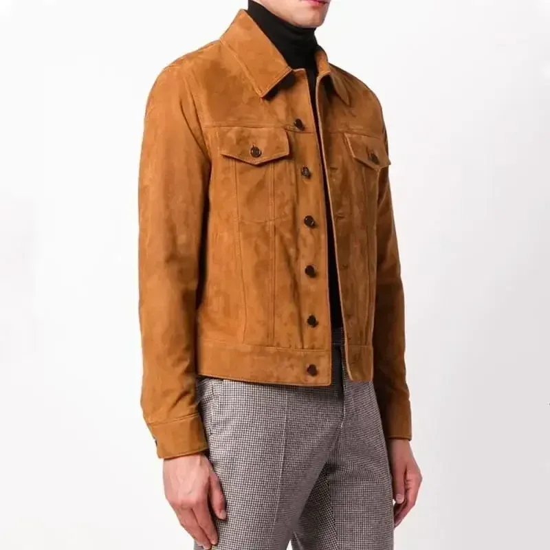 Men’s Genuine Suede Cow Leather Jacket – Autumn Winter Plus Size 3XL Real Leather Coat for Men
