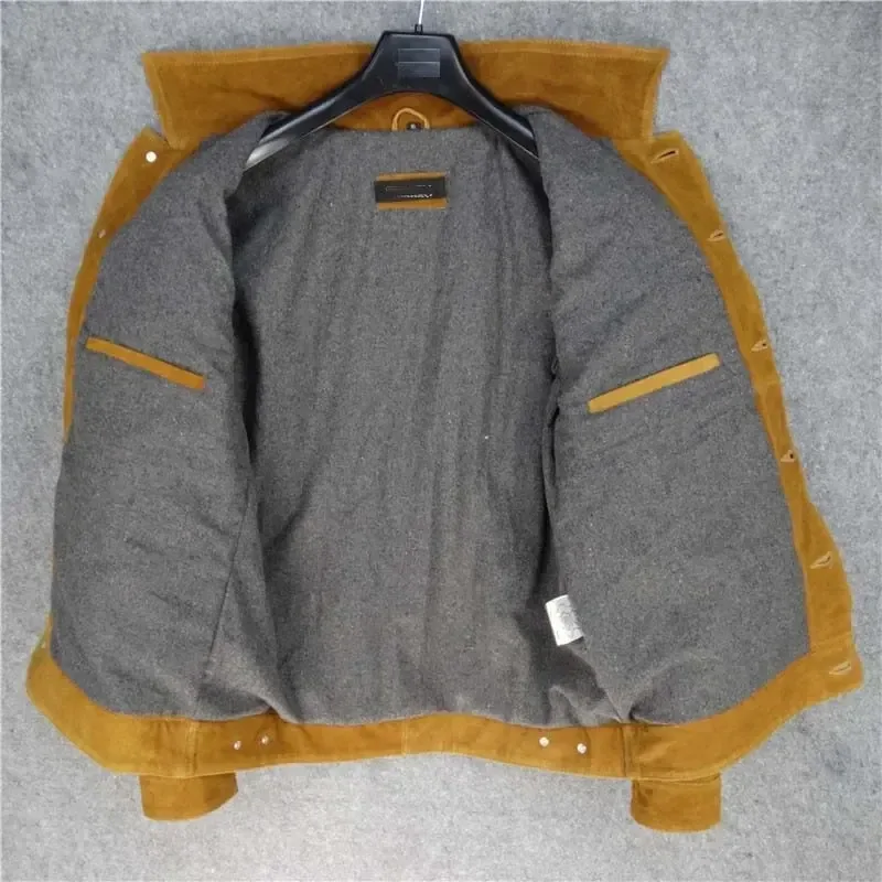 Men’s Genuine Suede Cow Leather Jacket – Autumn Winter Plus Size 3XL Real Leather Coat for Men - Image 4