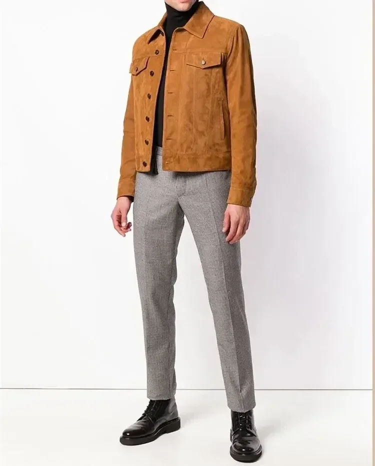 Men’s Genuine Suede Cow Leather Jacket – Autumn Winter Plus Size 3XL Real Leather Coat for Men - Image 3