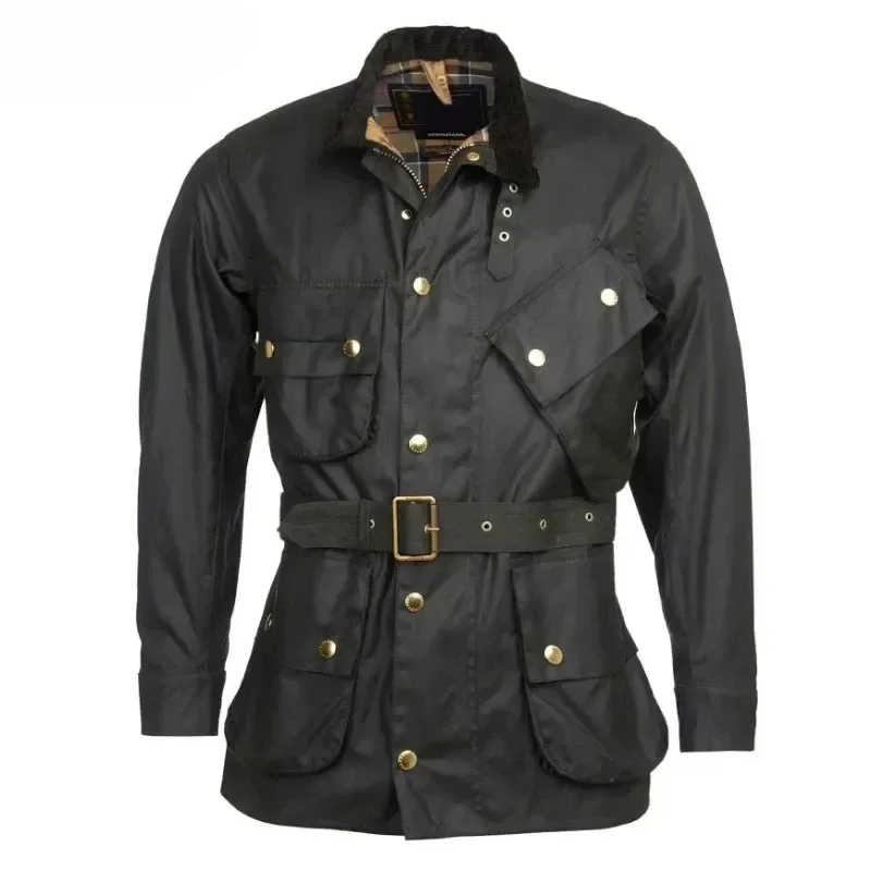 Men’s Retro Oil Waxed Windbreaker Jacket – Weatherproof Medium-Length Hunting Coat, American Vintage Motorcycle Style