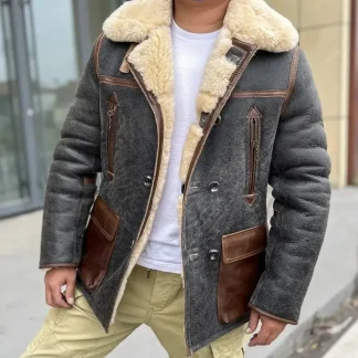 Men’s Shearling Leather Jacket 100% Natural Fur 2 cm Wool Lining Vintage Winter Coat