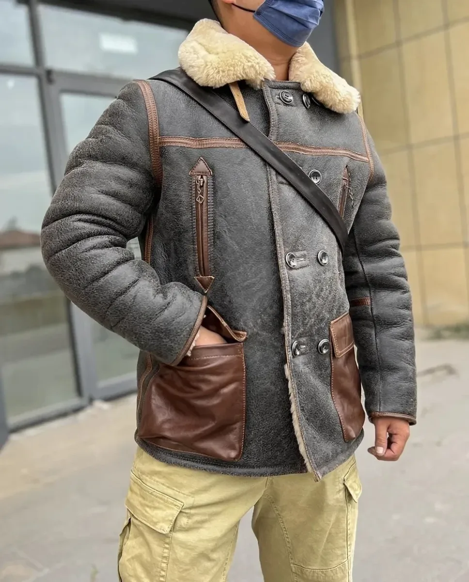 Men’s Shearling Leather Jacket 100% Natural Fur 2 cm Wool Lining Vintage Winter Coat - Image 2