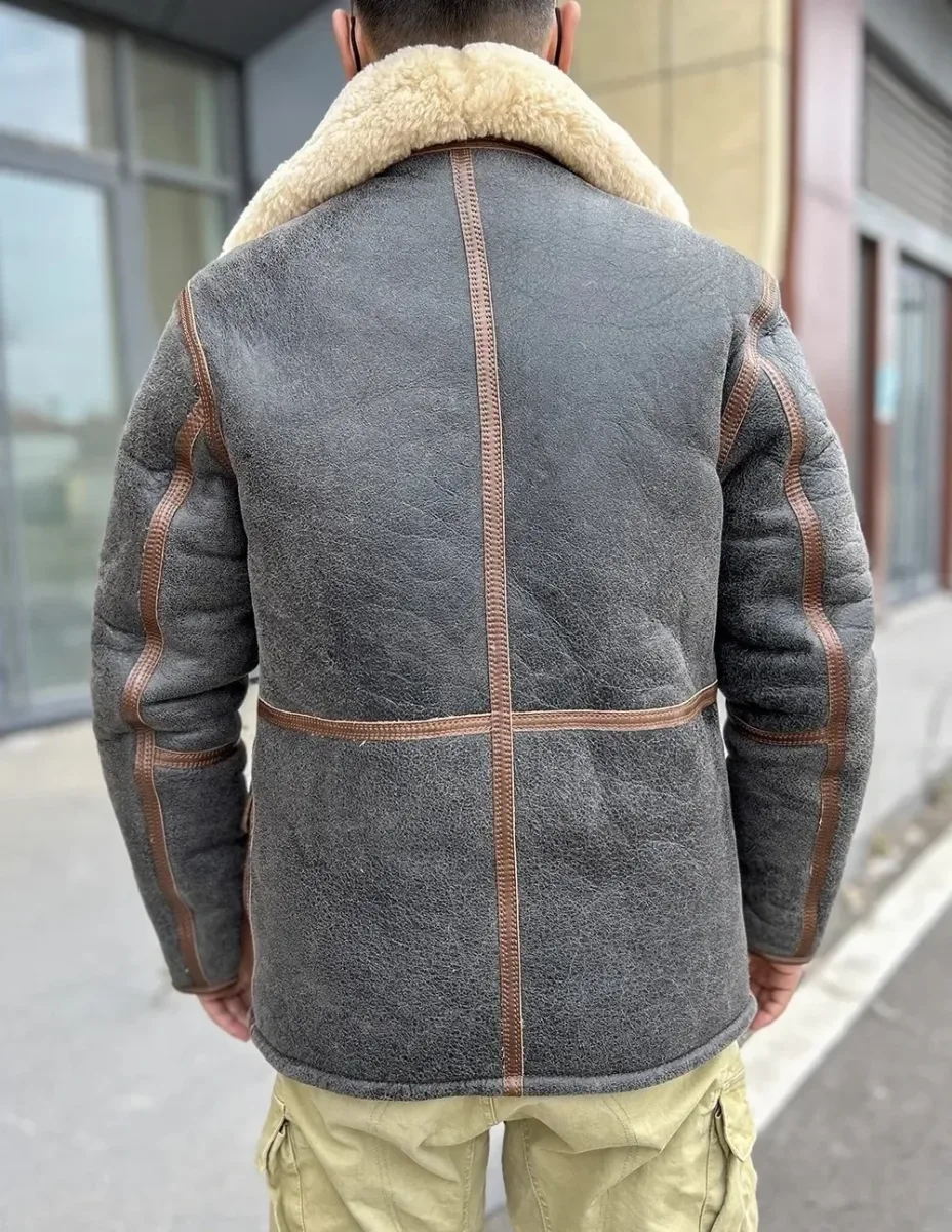 Men’s Shearling Leather Jacket 100% Natural Fur 2 cm Wool Lining Vintage Winter Coat - Image 4
