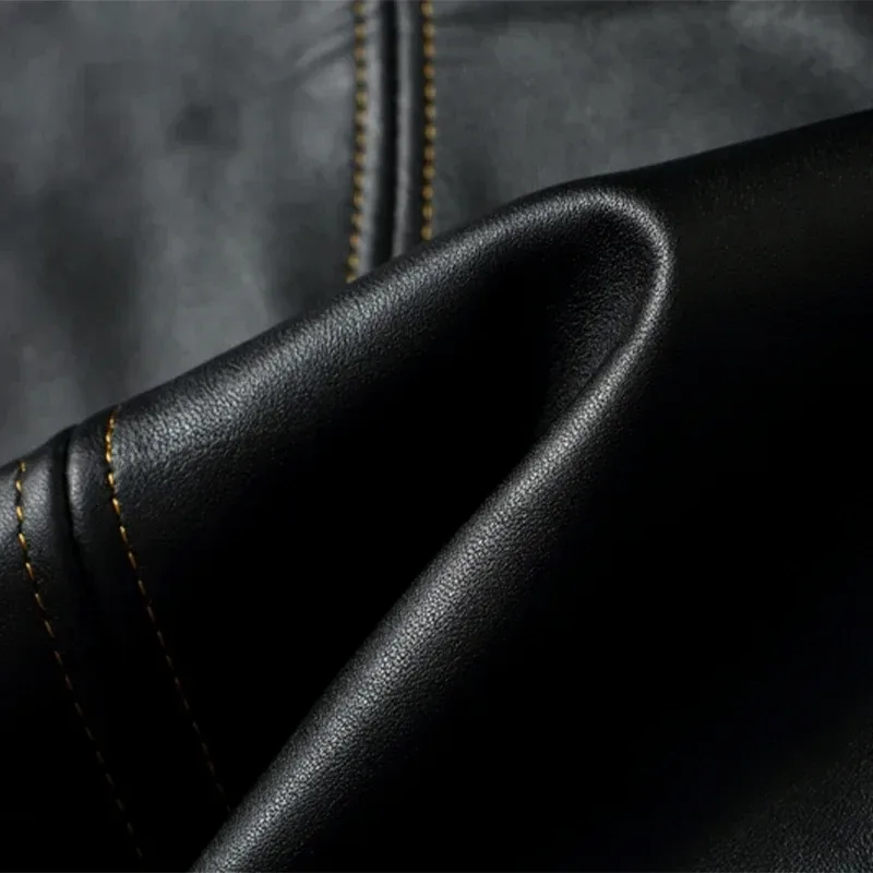 Men’s Imported Oil-Wax Horse Leather Jacket Top Layer Brakeman Lapel Dispatcher Style Casual Coat - Image 5