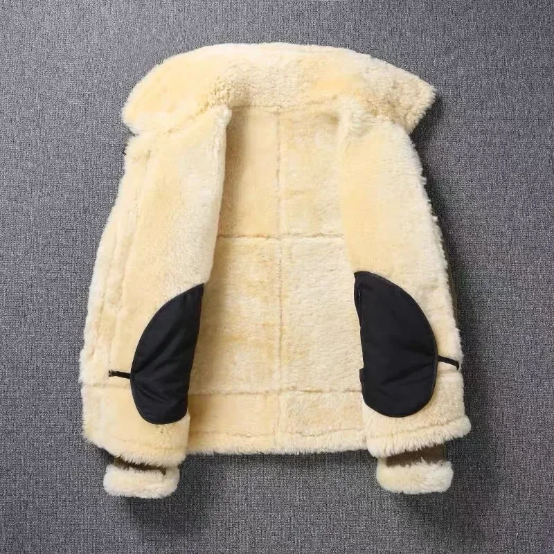 Men’s B3 Sheepskin Fur Leather Jacket Original Ecological Shearling Thickened Winter Coat Large Size - Image 2