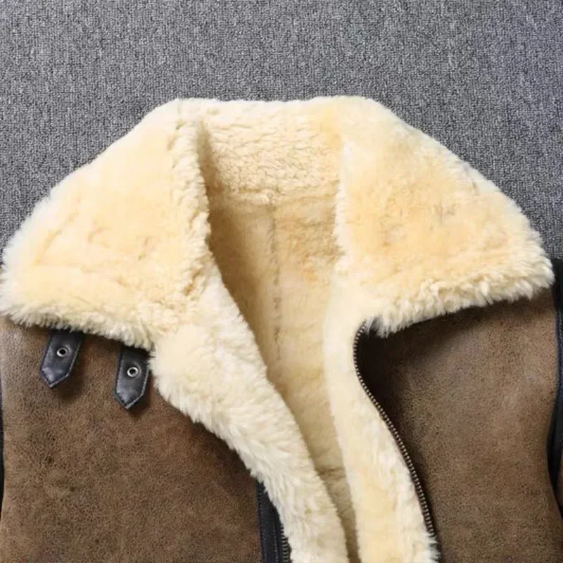 Men’s B3 Sheepskin Fur Leather Jacket Original Ecological Shearling Thickened Winter Coat Large Size - Image 4