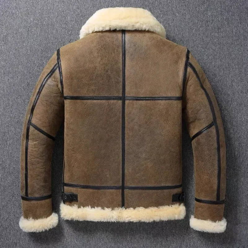 Men’s B3 Sheepskin Fur Leather Jacket Original Ecological Shearling Thickened Winter Coat Large Size
