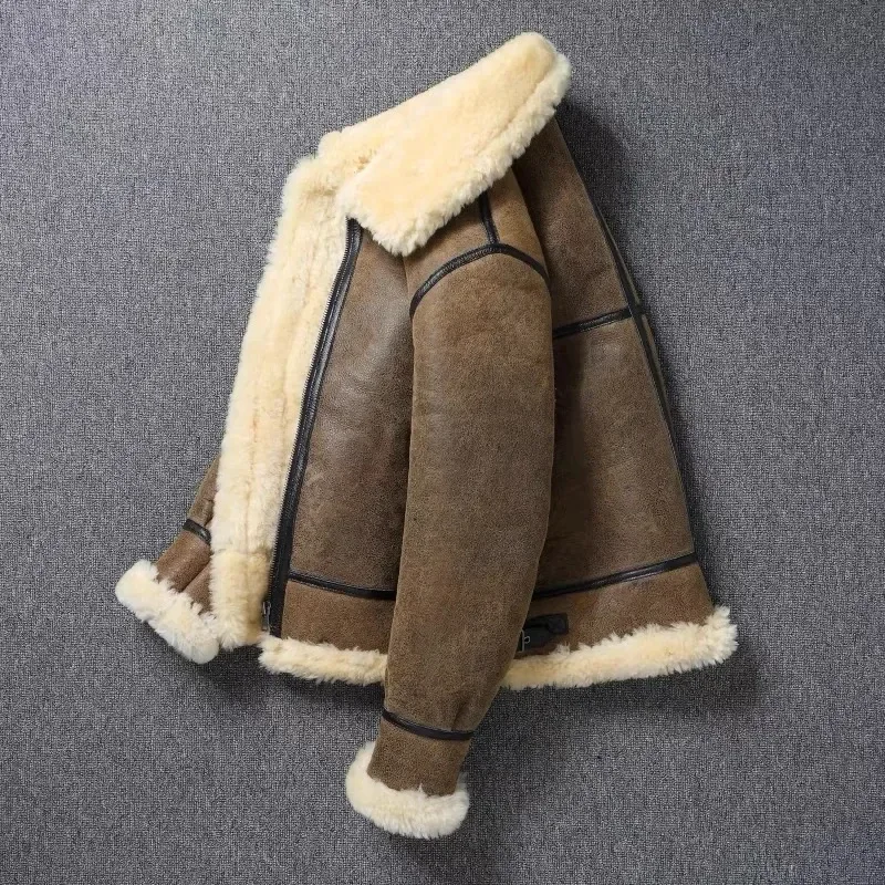 Men’s B3 Sheepskin Fur Leather Jacket Original Ecological Shearling Thickened Winter Coat Large Size - Image 3