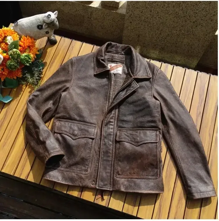 Men’s Vintage Brown Nubuck Cowhide Leather Jacket Casual US Rider Style Genuine Leather Coat - Image 6