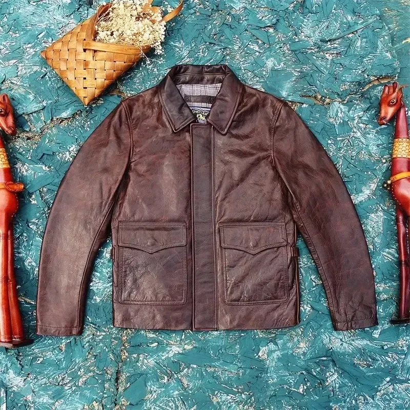 Men’s Vintage Brown Nubuck Cowhide Leather Jacket Casual US Rider Style Genuine Leather Coat - Image 5