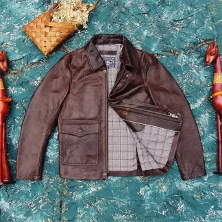 Men’s Vintage Brown Nubuck Cowhide Leather Jacket Casual US Rider Style Genuine Leather Coat