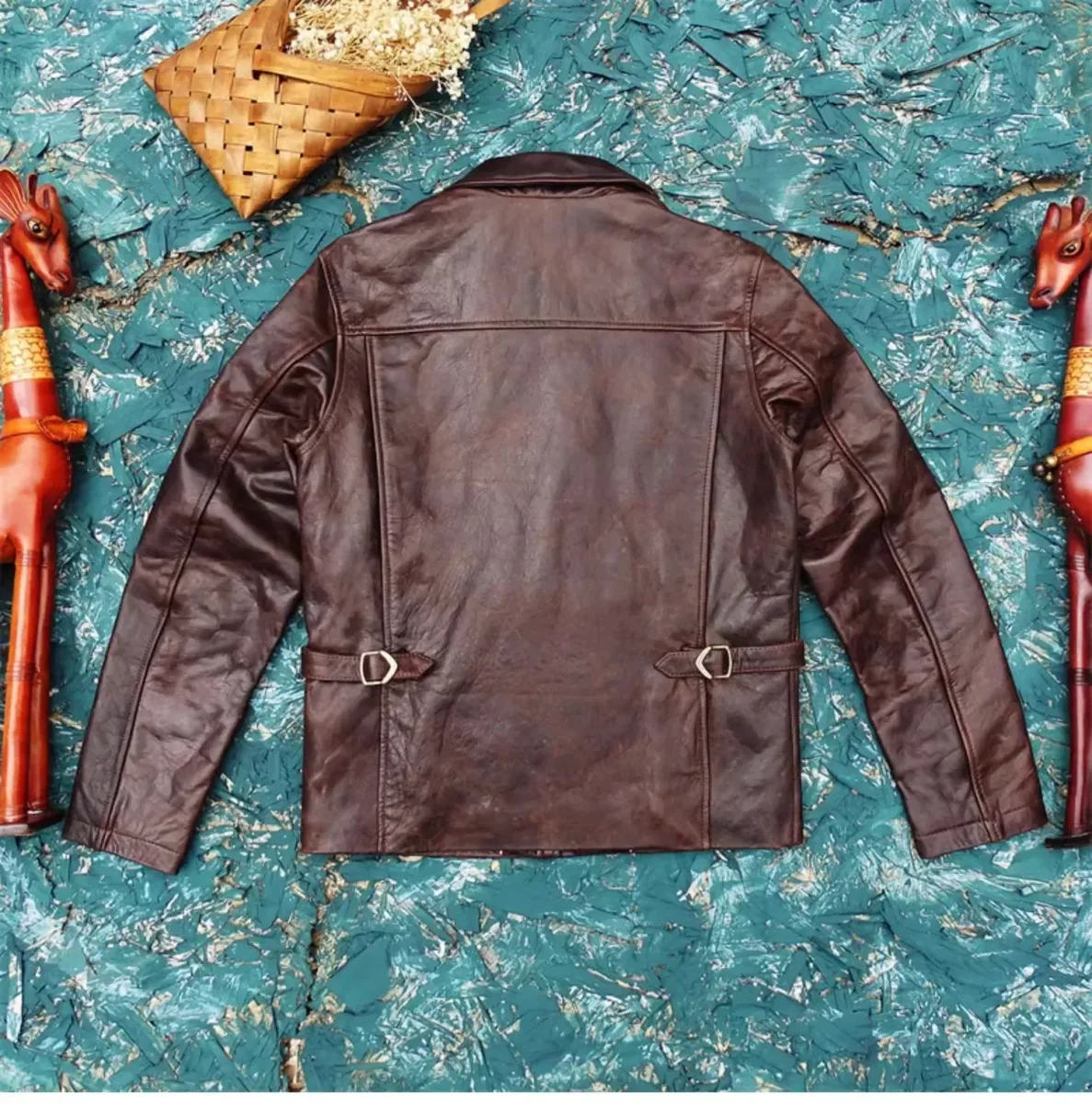 Men’s Vintage Brown Nubuck Cowhide Leather Jacket Casual US Rider Style Genuine Leather Coat - Image 2