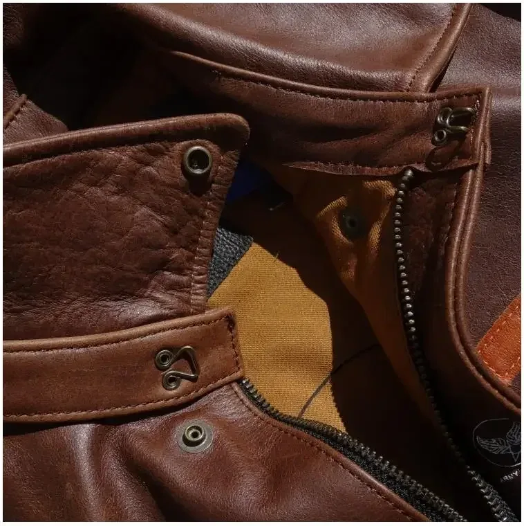 Men’s Classic A-2 US Air Force Cowhide Leather Jacket Brown Bomber Rider Style Coat - Image 5