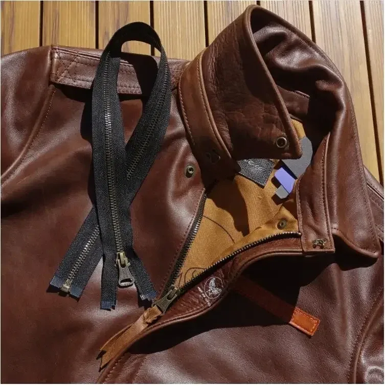 Men’s Classic A-2 US Air Force Cowhide Leather Jacket Brown Bomber Rider Style Coat - Image 4