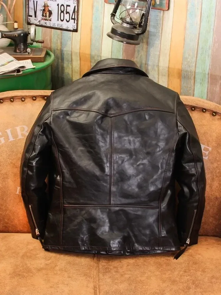 Men’s Vintage Horsehide Leather Motorcycle Jacket Slim Fit Quality Rider Coat