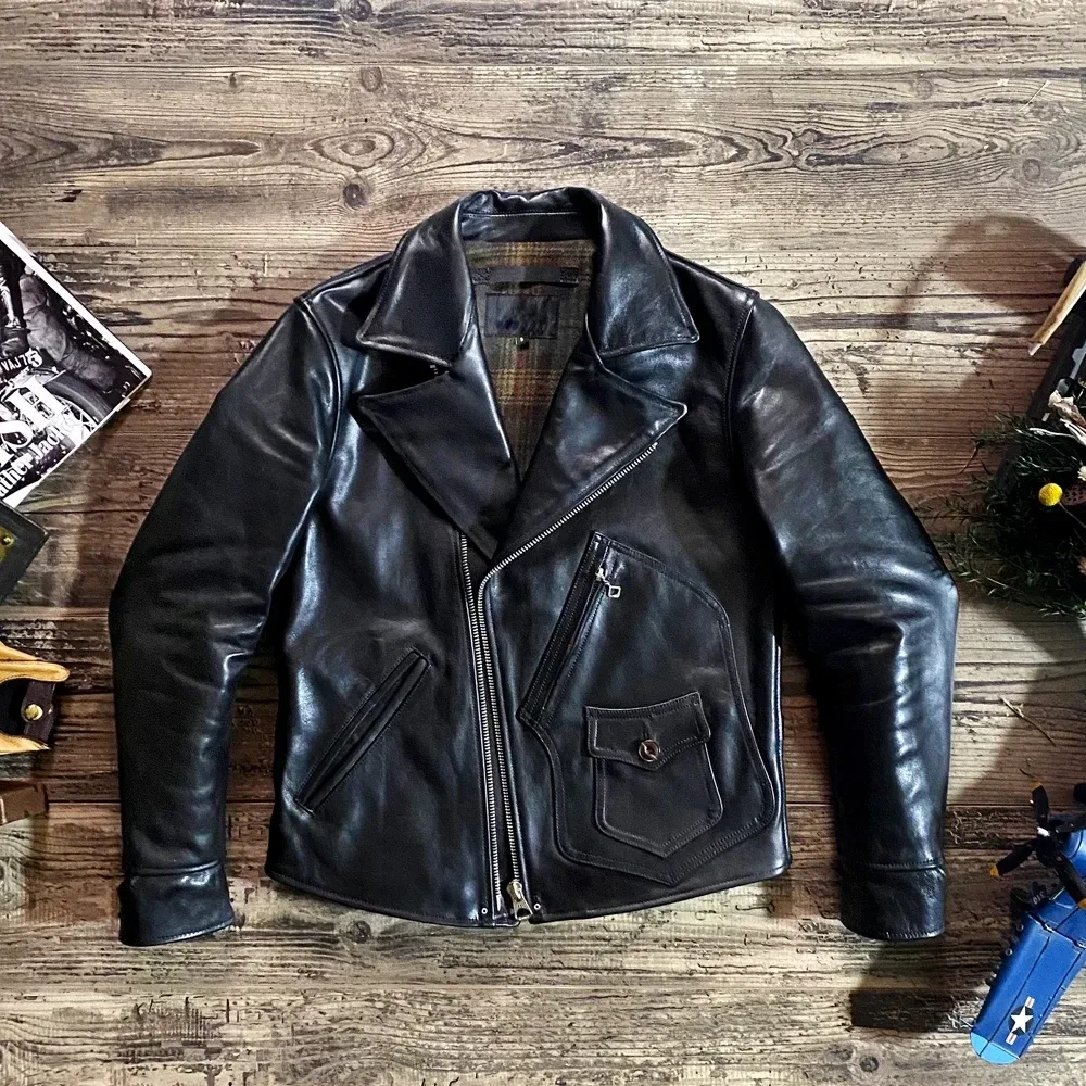 Men’s Vintage Horsehide Leather Motorcycle Jacket Slim Fit Quality Rider Coat - Image 6