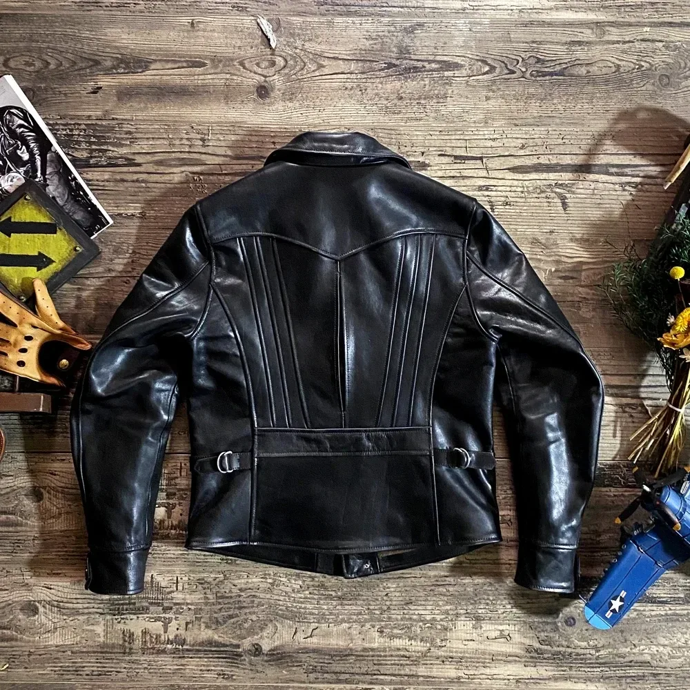 Men’s Vintage Horsehide Leather Motorcycle Jacket Slim Fit Quality Rider Coat - Image 3