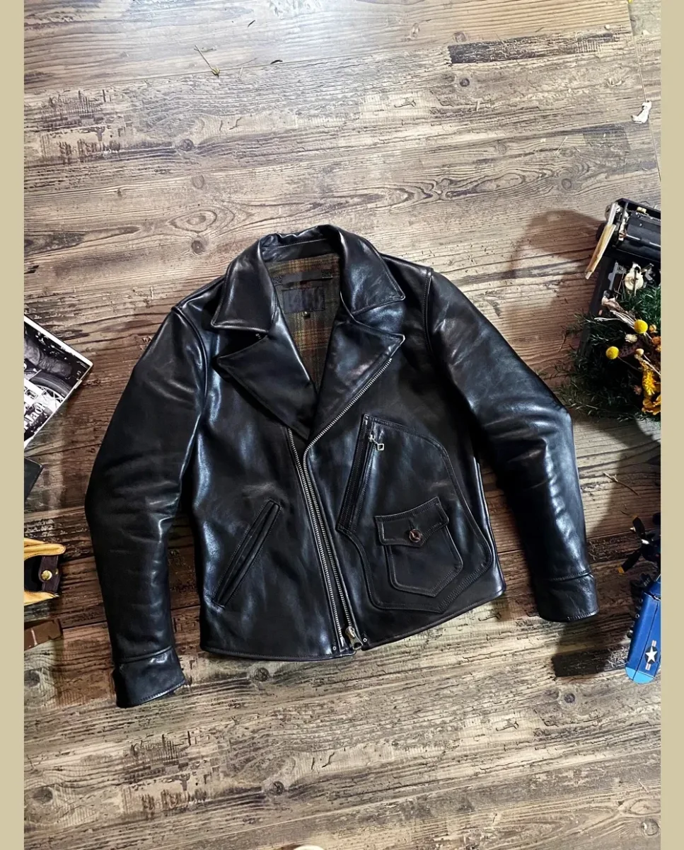 Men’s Vintage Horsehide Leather Motorcycle Jacket Slim Fit Quality Rider Coat - Image 4