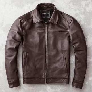 Men’s Genuine Cowhide Leather Jacket Classic Autumn Coat Casual Outerwear
