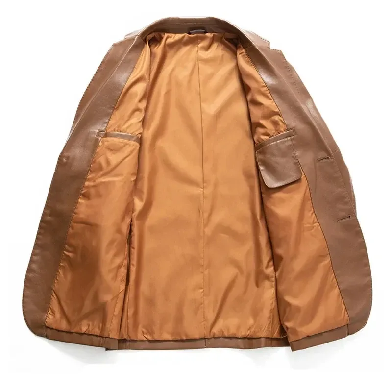 Men’s Business Casual PU Leather Blazer Jacket Slim Fit Suede Style Solid Color Outerwear Plus Size - Image 2